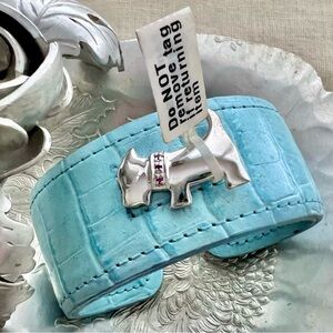Rare Vintage Gems TV Ruby Blue Leather Scottie Dog w/ Ruby Collar Bracelet - New